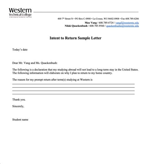 sample letter of intent to return to home country pdf